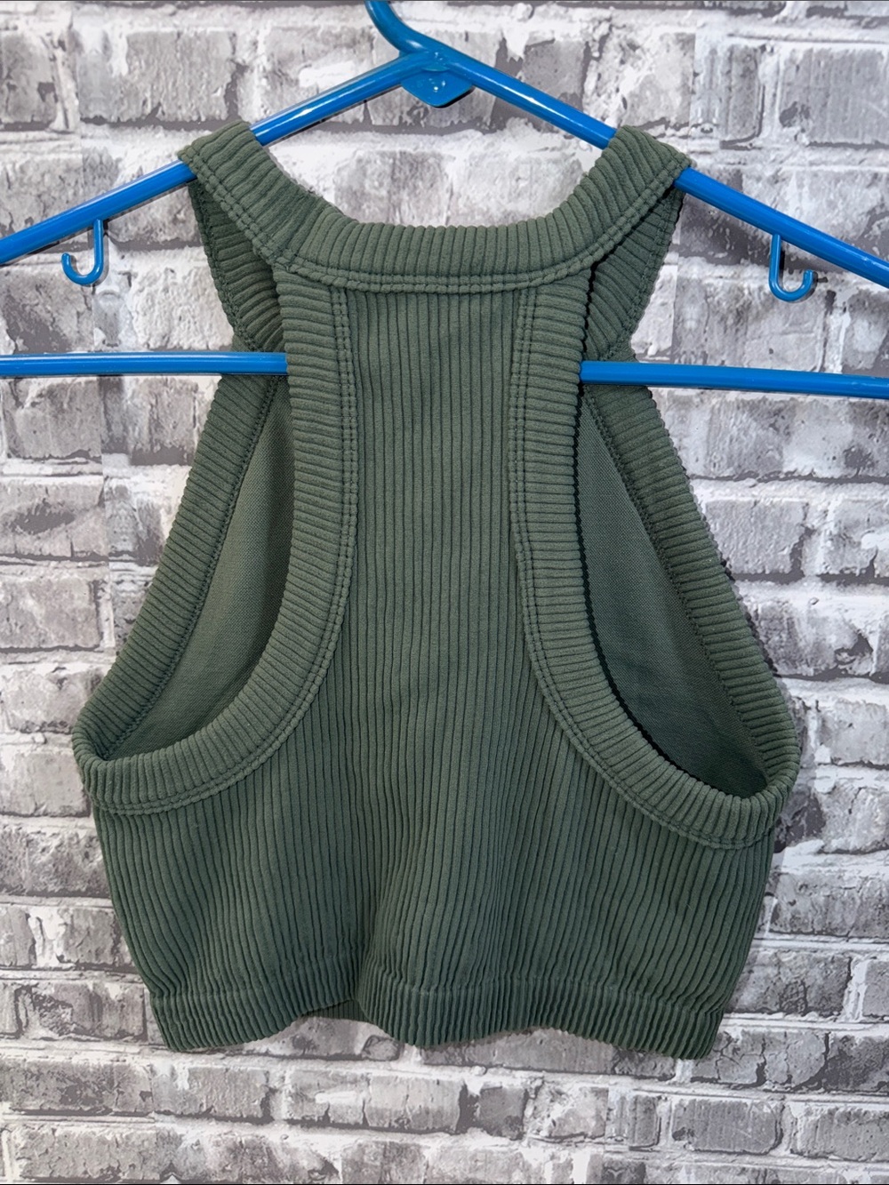 Aerie Ribbed High Neck Tank Crop Top - Olive Green - Picture 3 of 6